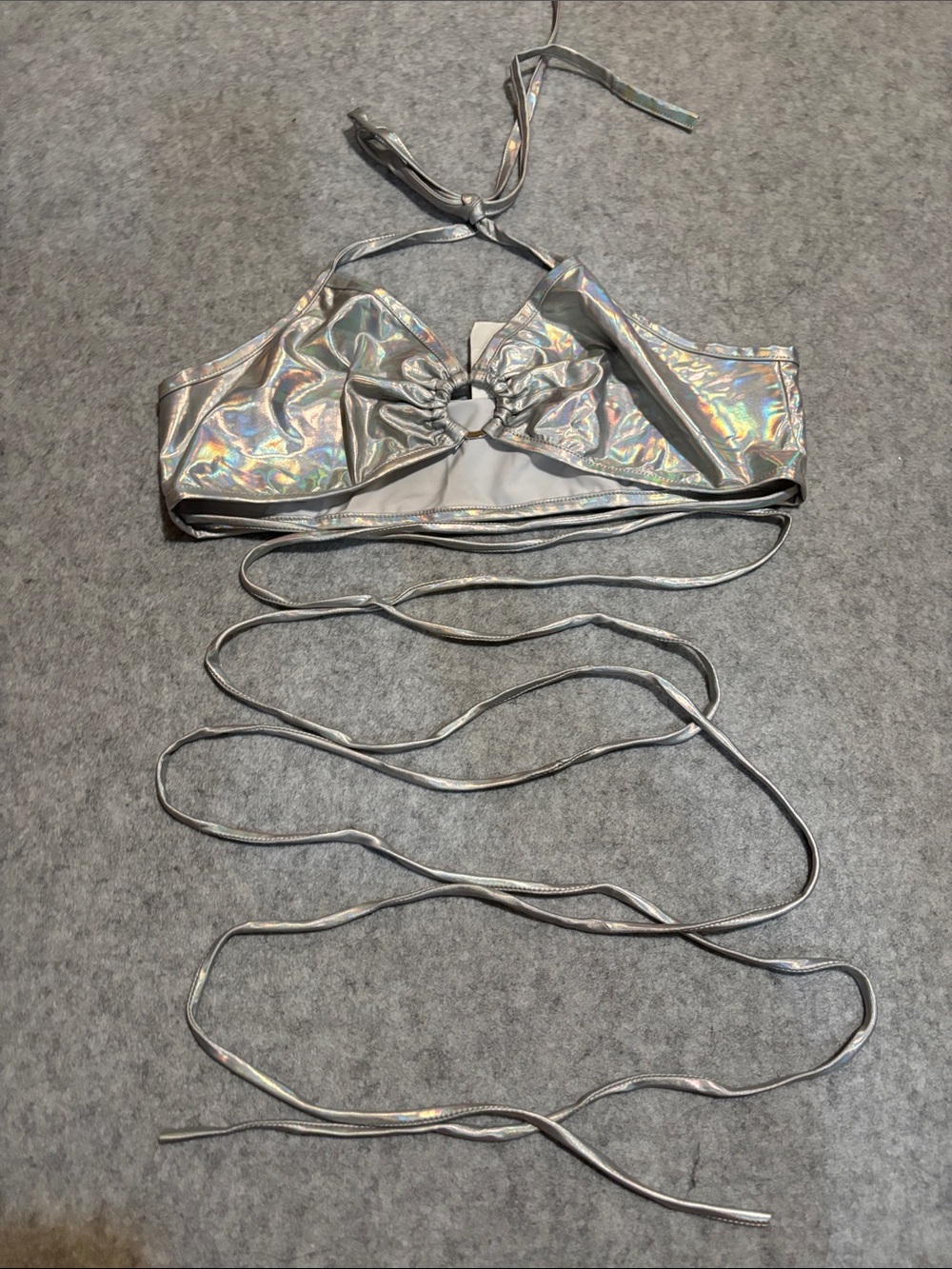 iHeartRaves Holographic Silver Shiny Strappy Halter Wrap Rave Top
